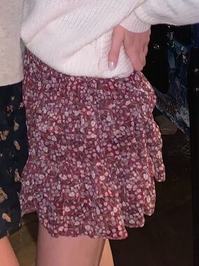 Olivaceous Floral Smocked Tiered Mini Skirt